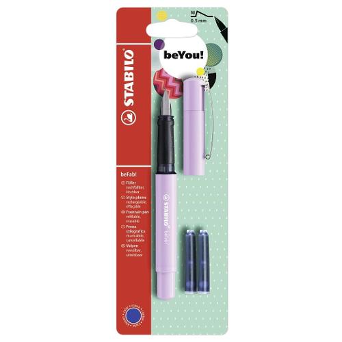 Stabilo Penna stilografica Befab Lilla pastello con 2 cartucce inchiostro Blu Royal B 54013 5