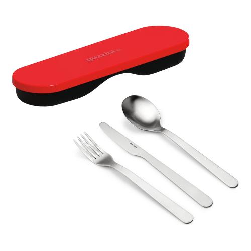 Guzzini Set posate campeggio 3pz ON THE GO da viaggio Rosso brillante (19x5,5x2 cm) 17110131