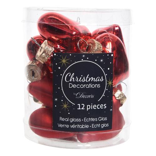 Kaemingk Set addobbi albero di natale Vetro (12 pz) Cuore Red 010184 (4cm)
