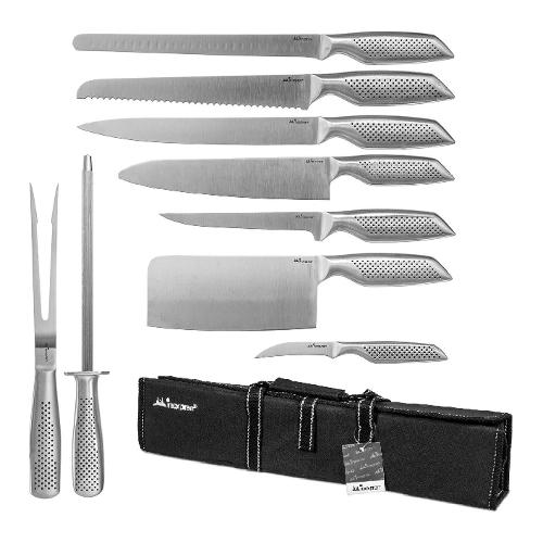 Inoxpran Set coltelli da cucina 9 pz con borsa Cromo satinato