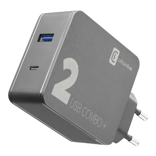 Cellular Line Caricabatterie USB Type-C, USB Type-A MULTIPOWER 2 48W Combo Plus Grigio ACHITKITC2CQCPD48K