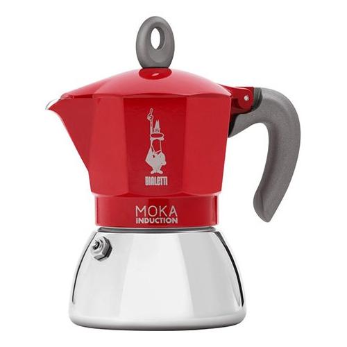 Bialetti Caffettiera Alluminio 2 Tazze MOKA INDUCTION Cromo e Rosso 0006942 NP