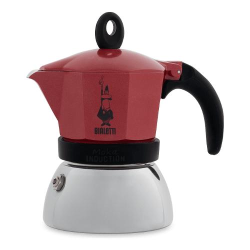 Bialetti Caffettiera Alluminio 4 Tazze MOKA INDUCTION Cromo e Rosso 0006944 NP