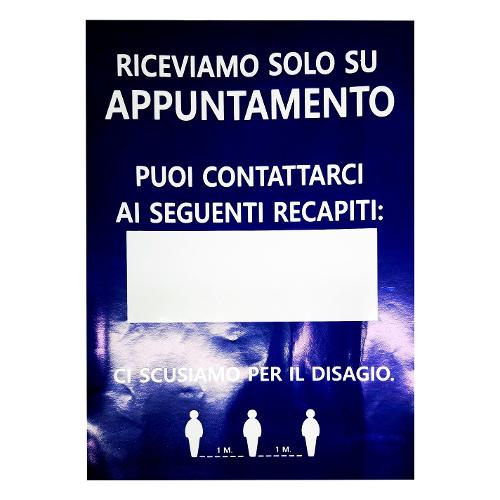 Oreca Cartello segnaletico riceviamo solo su appuntamento Blu (28,5x20 cm)