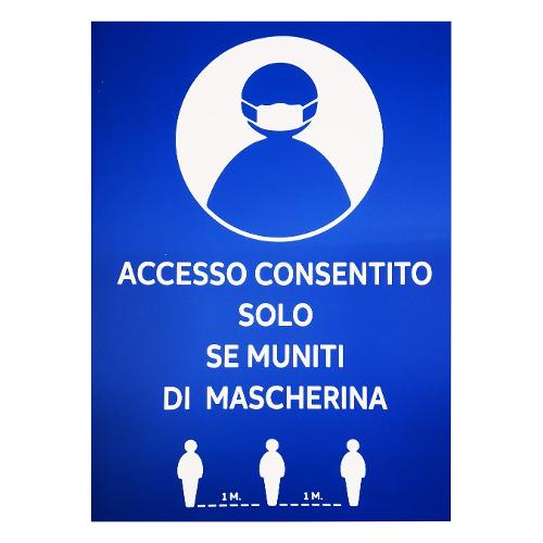 Oreca Cartello segnaletico accesso solo con mascherina Blu (28,5x20 cm)