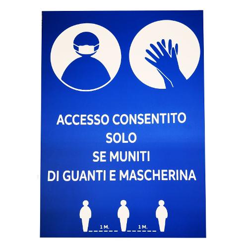 Oreca Cartello segnaletico accesso solo con guanti e mascherina Blu (28,5x20 cm)