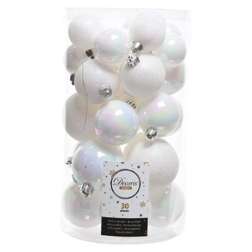 Amicasa Palline albero Clindro Sfera Mix 30pz White iris 9022917