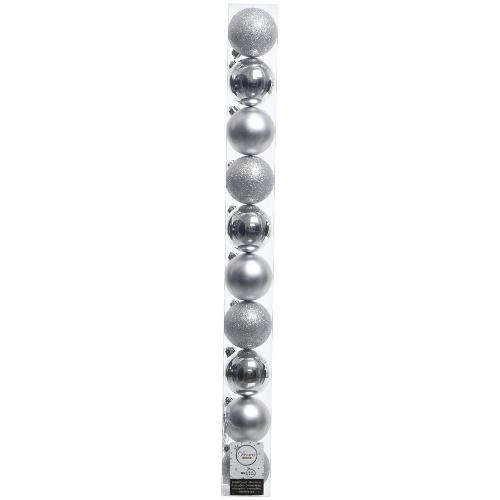 Amicasa Set palline albero Natale (10pz-6cm) Plastica Tubo Sfera Mix Silver 9020171