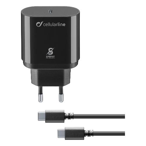 Cellular Line Caricabatterie USB Type-C SUPER FAST CHARGER KIT 25W Power Delivery Black ACHSMKITC2CPD25WK