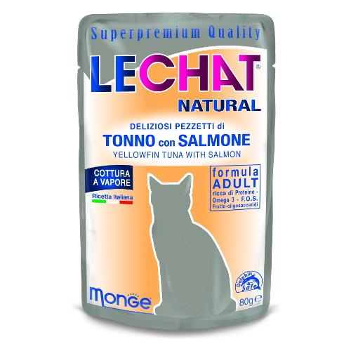 Monge Pezzetti gelatina gatti LECHAT NATURAL tonno e salmone Busta 80 gr 0672