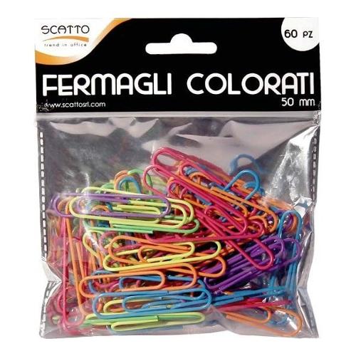Scatto Set fermagli punte arrotondate (49x11x1,1mm) 60 pz Colori assortiti fluo 147