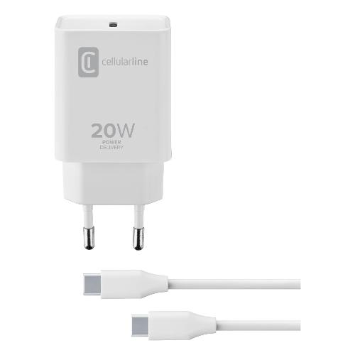 Cellular Line Caricabatterie USB Type-C CHARGER KIT 20W Power Delivery White ACHIPDKITC2CPD20WW