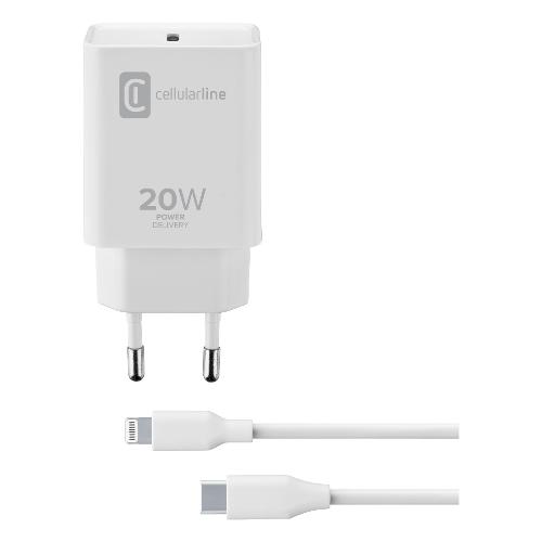 Cellular Line Caricabatterie USB Type-C, Lightning CHARGER KIT 20W Power Delivery White ACHIPHKITC2LMFI20W