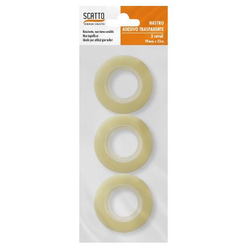 Scatto Set nastri adesivi 1,9cm x 33m Trasparente Conf. 3 rotoli 063