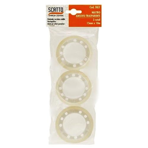Scatto Set nastri adesivi 1,5cm x 10m Trasparente Conf. 3 rotoli 064