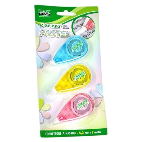Lebez Set correttori a nastro 3 pz 4,2 mm x 7 mt Mini Pastel COPREX Assortito 81021