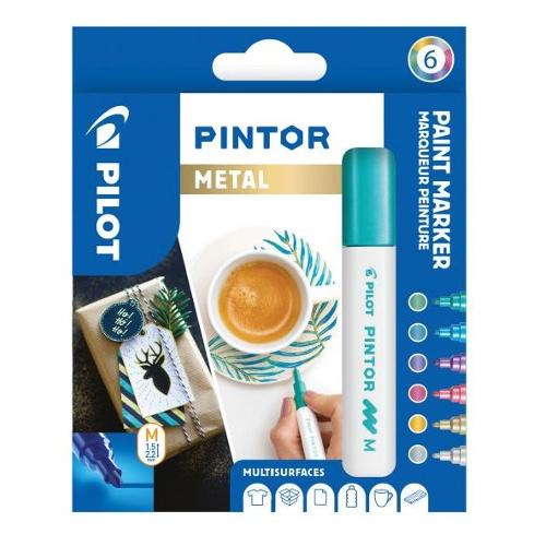 Pilot Set pennarelli indelebili 6 pz tratto Min 1,5; max 2,2 mm PINTOR Colori assortiti metal 002335