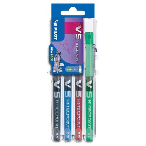 Pilot Set penne a sfera roller ad ago cappuccio 4 pz tratto Fine - 0,5 mm V5 HI TECPOINT Colori assortiti 011689