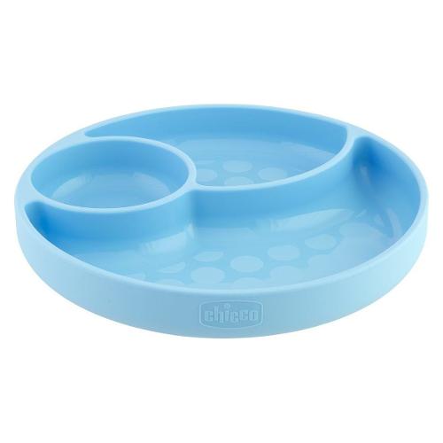 Chicco Piatto fondo bimbo Silicone (19x3,7cm) porzionato 3P con ventosa Azzurro 00010216200000