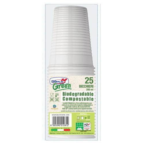 25 Bicchieri in Carta Biodegradabile Rosa da 200ml