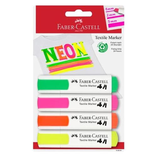 Faber Castell Set pennarelli marcatori 4 pz Textile Marker Neon tratto Min 1,0; max 5,0 mm Colori assortiti fluo 159591