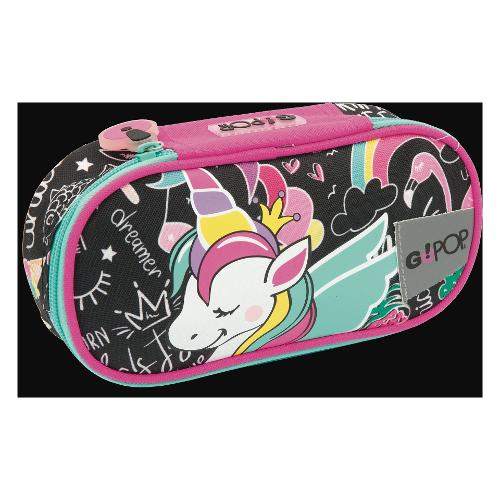 Go Pop Astuccio con portapenne MISS UNICORN Nero e Rosa GG9G5310