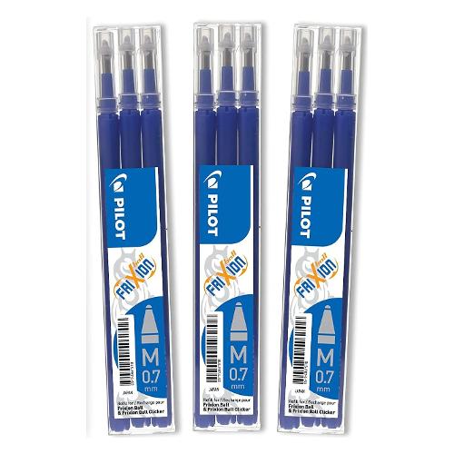 Pilot Set refill penne cancellabili Frixion Clicker, Frixion Ball 9 pz tratto Medio - 0,7 mm Ink Blu gel