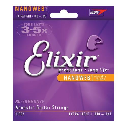 Elixir Muta corde chitarra acustica NANOWEB 80 20 Extra Light Bronze 11002