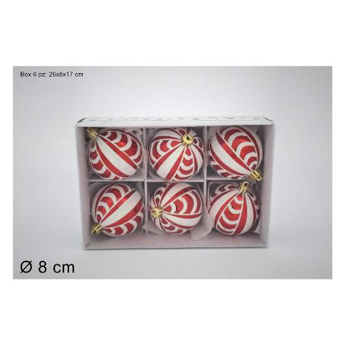 Due Esse Christmas Set palline albero Natale (6pz-8cm) Plastica Glitter Mix Rosso e Bianco CA011113A