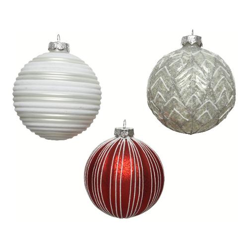 Kaemingk Pallina albero Natale (1pz-10cm) Vetro White Red Assortito 062544