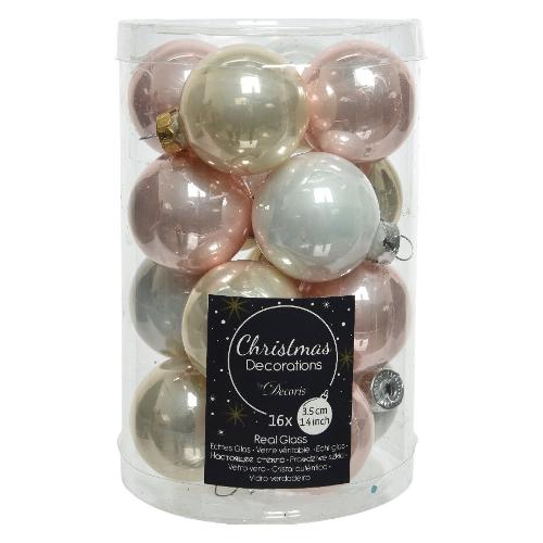 Kaemingk Set palline albero di natale Vetro (16 pz) Soft pink 013427 (3,5cm)