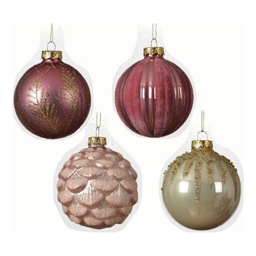 Kaemingk Pallina albero Natale (1pz-8cm) Vetro Pink Assortito 062565