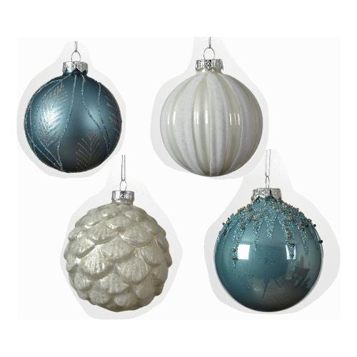 Kaemingk Pallina albero Natale (1pz-8cm) Vetro Blue silver Assortito 062572