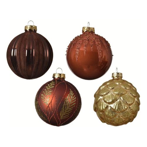 Kaemingk Pallina albero Natale (1pz-8cm) Vetro Brown gold Assortito 062574