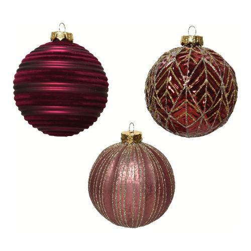 Kaemingk Pallina albero Natale (1pz-10cm) Vetro Oxoblood Assortito 062557