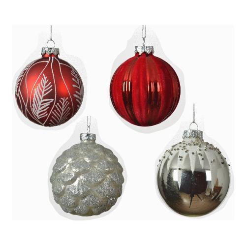 Kaemingk Pallina albero Natale (1pz-8cm) Vetro white red Assortito 062562