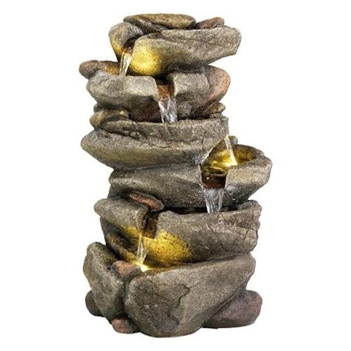 Kaemingk Fontana esterna con luce led ROCCIA OUTDOOR Grigio (26x31x50,5 cm) 892597