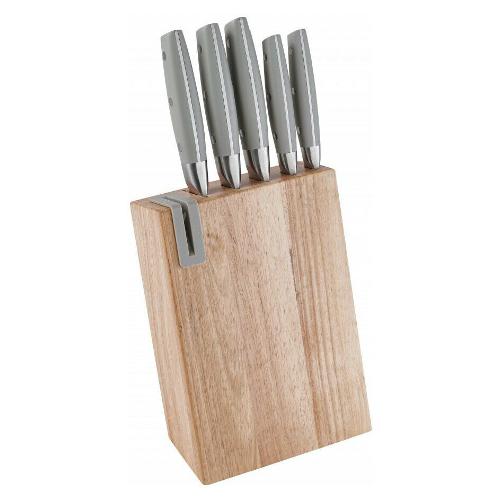 Brandani Ceppo con coltelli 5 pz con affilacoltelli Naturale e Grigio 52132