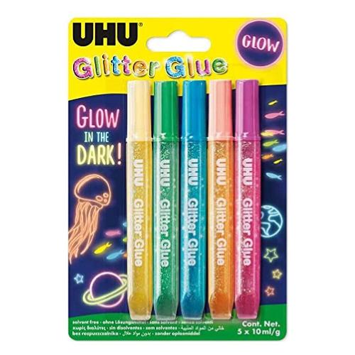 Uhu Bostik Colla glitter Glow in The Dark 5 x 10 ml/g Colori assortiti fluo 48211