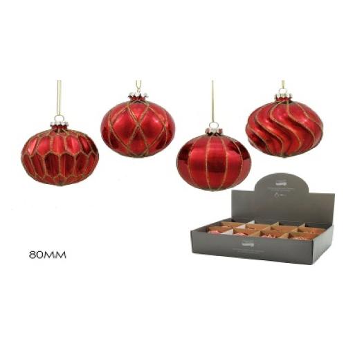General Trade Pallina albero Natale (1pz-8cm) Vetro Sfera Rosso Mix Assortito 424655