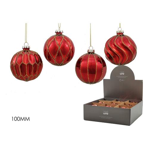 General Trade Pallina albero Natale (1pz-10cm) Vetro Sfera Rosso Mix Assortito 424656
