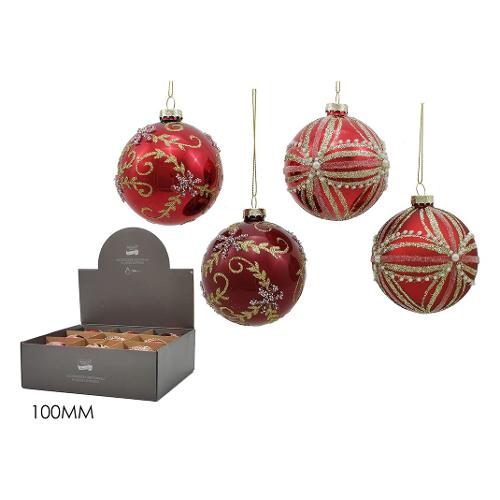General Trade Pallina albero Natale (1pz-10cm) Vetro Sfera Rosso Mix Assortito 402963