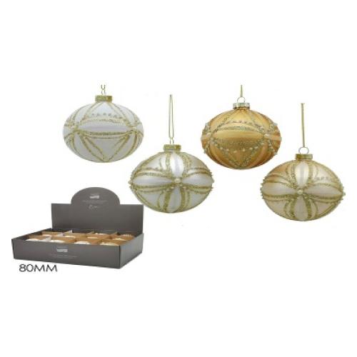General Trade Pallina albero Natale (1pz-8cm) Vetro Bianco Oro Mix Assortito 402968