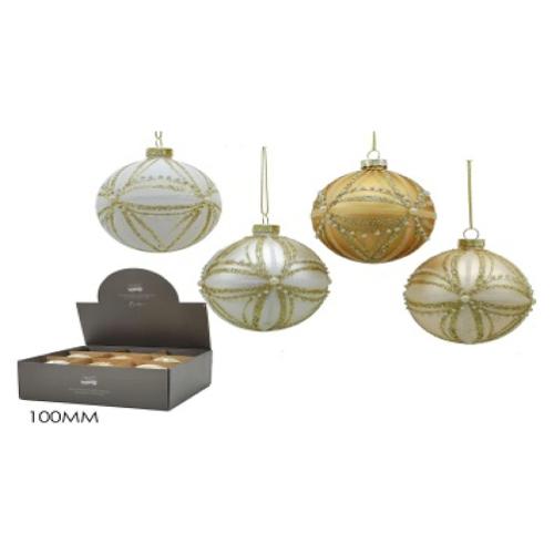 General Trade Pallina albero Natale (1pz-10cm) Vetro Bianco Oro Mix Assortito 402969
