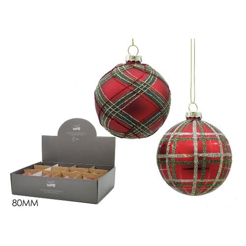 General Trade Pallina albero (8cm) Vetro Rosso scozzese Assortito 402977