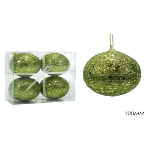 General Trade Set palline albero Natale (4pz-10cm) Plastica Set 4 Sfere Verde e Oro glitterato 301342
