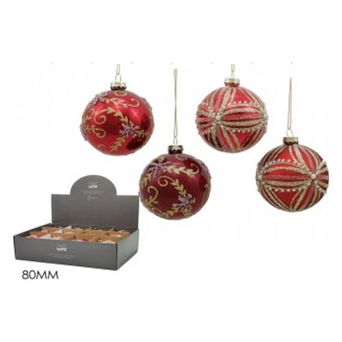 General Trade Pallina albero Natale (8cm) (1pz) Vetro Rosso Mix Assortito 402962