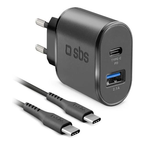 Sbs Caricabatterie USB Type-A, USB Type-C WALL CHARGER KIT 18W Power Delivery Black TEKITTRPDCCK