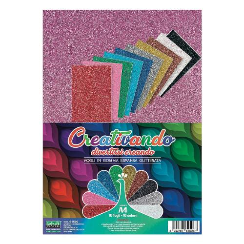 Lebez Cartoncino colorato gomma espansa glitterata 10 fg (29,7x21cm) CREATIVANDO Colori assortiti 61596