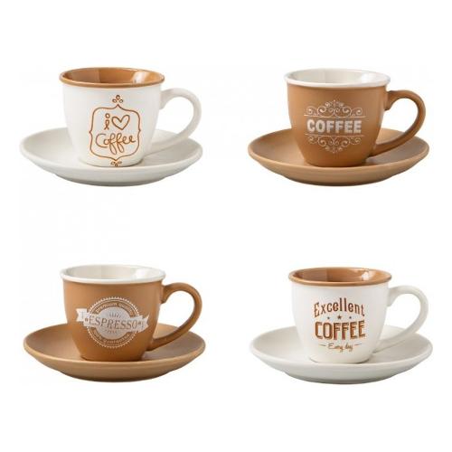 Brandani Set tazzine caffè con piatto 4 pz (12x6cm) COFFEE Bianco e Marroncino 53782
